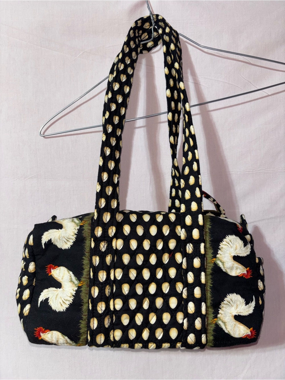 Vera Bradley Rooster Chicken Black Quilted Satchel Handbag Purse